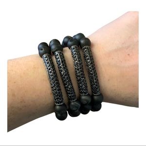 Black agate druzy beaded stretch bracelet